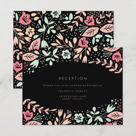 Pastel Black Modern Floral Wedding Card Einladung (Vorne/Hinten)