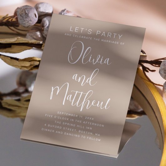 Pastel blass taupe typografie Skript Hochzeit + QR Einladung