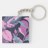 Pastel-Blätter auf dunklem Hintergrund Schlüsselanhänger (Rückseite)