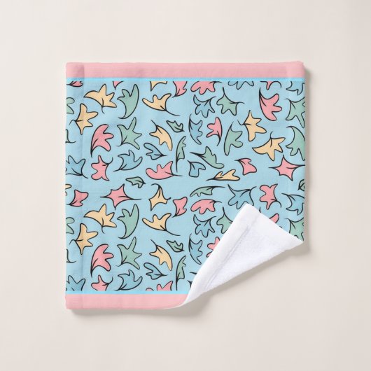 Pastel Blätter Blau Badhandtuch Set (Waschlappen)