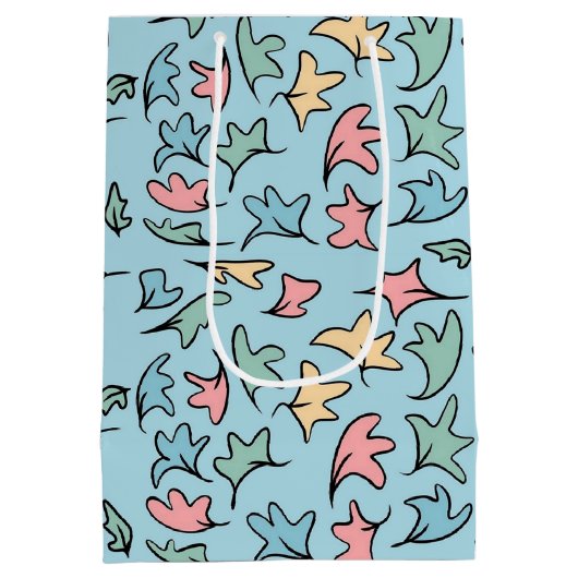 Pastel Blätter Blau Mittlere Geschenktüte (Rückseite)