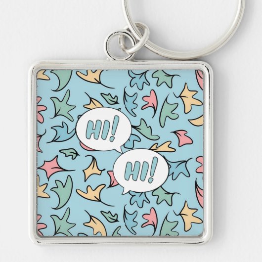 Pastel Blätter Blau Schlüsselanhänger (Vorne)