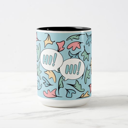 Pastel Blätter Blau Zweifarbige Tasse (Mittel)