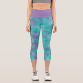 Pastel Blätter Leggings, weiche botanische Yoga-Pf Capri Leggings (Vorderseite)
