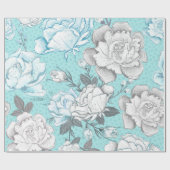 PASTEL BLAU & GRAU BLUME GESCHENKPAPIER (Flach)