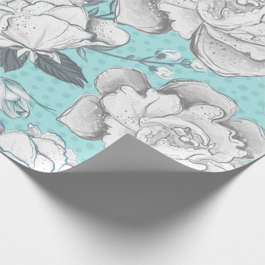PASTEL BLAU & GRAU BLUME GESCHENKPAPIER (Ecke)