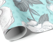 PASTEL BLAU & GRAU BLUME GESCHENKPAPIER (Rolleneckpunkt)