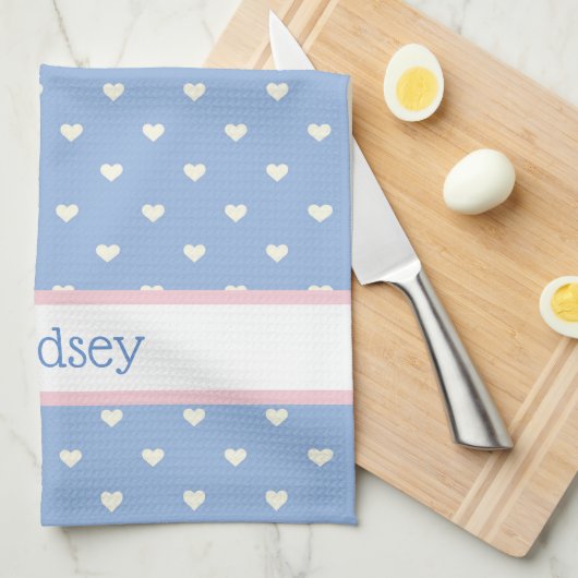 Pastel Blau mit Personalisiertem Weißherz Geschirrtuch (Viertel Falte)