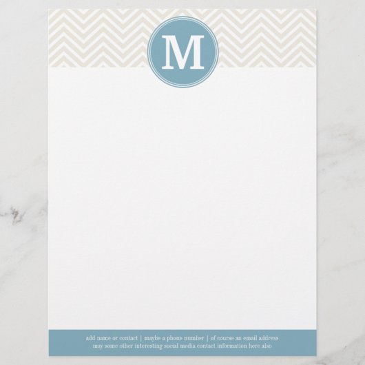 Pastel Blau und Linen Chevrons Custom Monogram Briefkopf (Vorderseite)