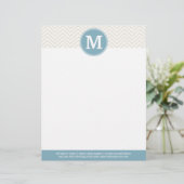 Pastel Blau und Linen Chevrons Custom Monogram Briefkopf (Stehend Vorderseite)