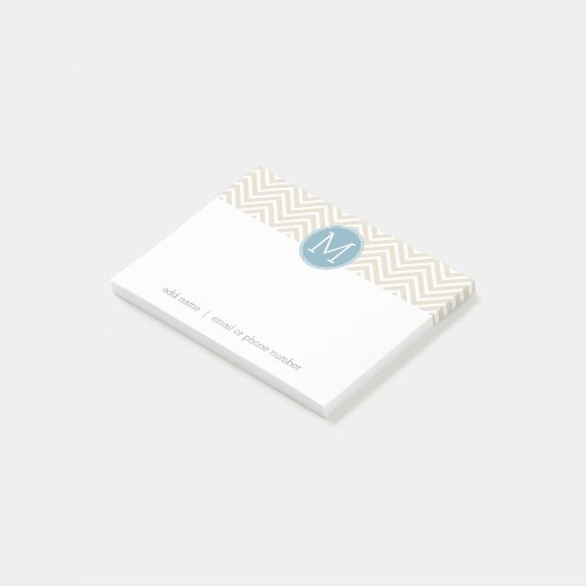 Pastel Blau und Linen Chevrons Custom Monogram Post-it Klebezettel (angewinkelt)