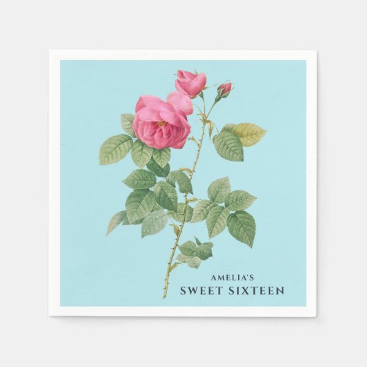 Pastel Blau und Rosa Vintag Botanisch Serviette (Vorderseite)