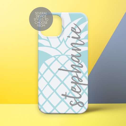 Pastel Blau und Weiß Trendy Ananas mit Namen Case-Mate iPhone Hülle