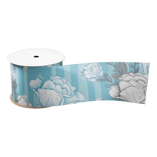 PASTEL BLAU & WEISS BLUME SATINBAND (Spule)