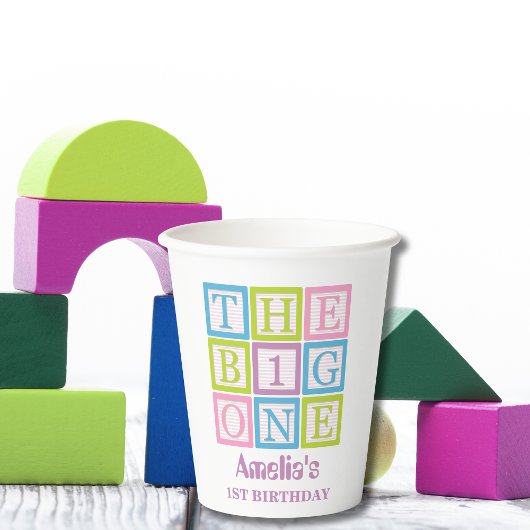 Pastel Block Letter Big One First Birthday Pappbecher