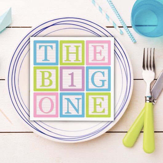 Pastel Block Letter Big One First Birthday Party Serviette