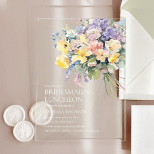 Pastel Bloom Bouquet Bridesmaids Luncheon Chic Acryleinladungen
