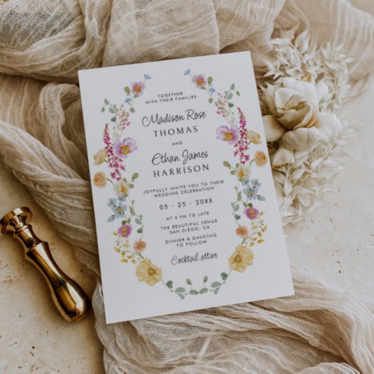 Pastel Bloom Floral Wreath Wedding Einladung