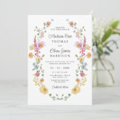 Pastel Bloom Floral Wreath Wedding Einladung (Stehend Vorderseite)