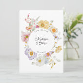 Pastel Bloom Floral Wreath Wedding Save The Date (Stehend Vorderseite)