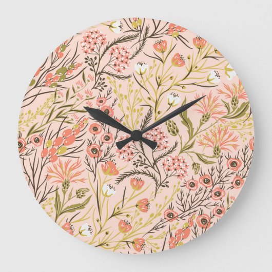 Pastel Blooming Blume Vintages Muster Große Wanduhr (Vorderseite)