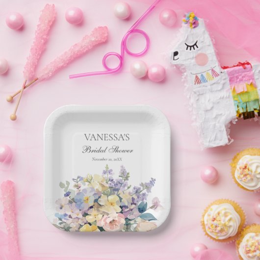 PASTEL BLOOMING WILDBLUMEN BRIDAL MONOGRAM PAPPTELLER (Party)