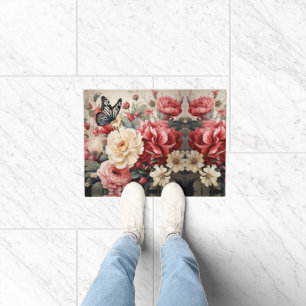 Pastel Blooms und Butterfly Dance Serene Floral Fußmatte