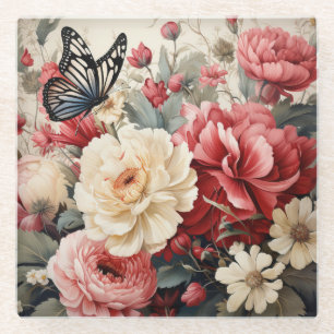 Pastel Blooms und Butterfly Dance Serene Floral Glasuntersetzer