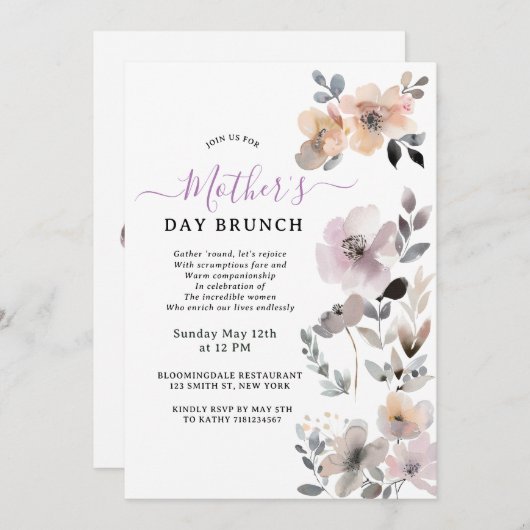 Pastel Blooms Watercolor Floral Mother Day Einladung (Vorne/Hinten)