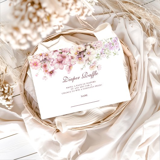 Pastel Blossom Baby Shower Diapper Raffle Begleitkarte