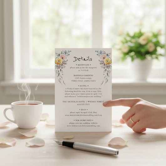 Pastel Blossom Botanical Wedding Details Card Begleitkarte