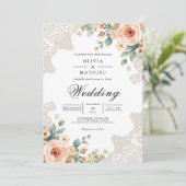 Pastel Blossom Lace Accent Wedding Einladung (Stehend Vorderseite)
