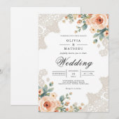 Pastel Blossom Lace Accent Wedding Einladung (Vorne/Hinten)