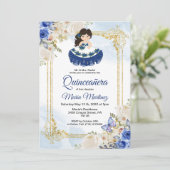 Pastel Blue 4 Quinceañera mexikanische Einladung (Stehend Vorderseite)