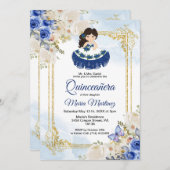 Pastel Blue 4 Quinceañera mexikanische Einladung (Vorne/Hinten)