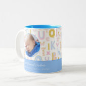 Pastel Blue ABC Birth Record Stat Baby Boys Foto Zweifarbige Tasse (Vorderseite Links)