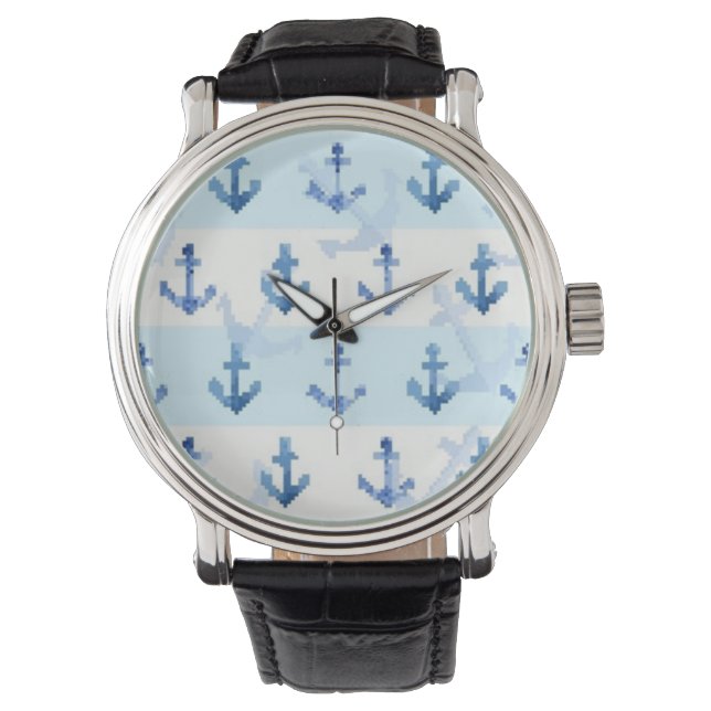 Pastel Blue Anchor Muster Armbanduhr (Vorderseite)