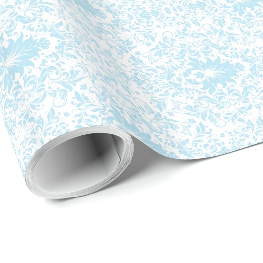 Pastel Blue And White Floral Pattern Geschenkpapier (Rolleneckpunkt)