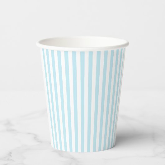 Pastel Blue and White Striped Paper Cups Pappbecher (Rückseite)