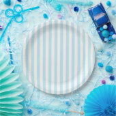 Pastel Blue and White Striped Paper Plate Pappteller (Party)