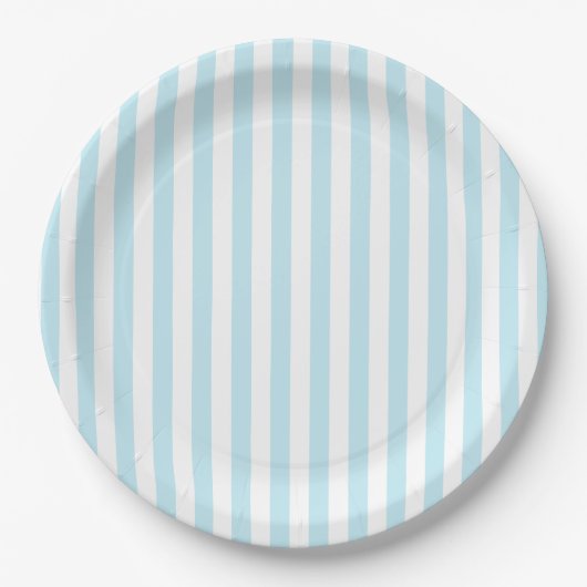 Pastel Blue and White Striped Paper Plate Pappteller (Vorderseite)