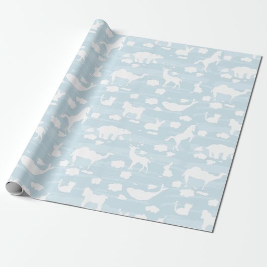 Pastel Blue Animal Shaped Clouds Geschenkpapier (Ungerollt)