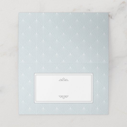 Pastel Blue Art Deco Muster Place Name Card Platzkarte (Außenseite Aufgefaltet)