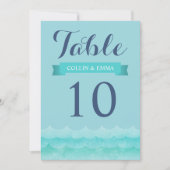 Pastel Blue at Sea Nautical Wedding Tischnummern (Vorderseite)