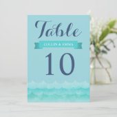 Pastel Blue at Sea Nautical Wedding Tischnummern (Stehend Vorderseite)