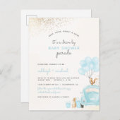 Pastel Blue Balloons Auto mit Baby-Dusche Einladungspostkarte (Vorne/Hinten)