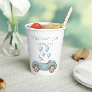 Pastel Blue Balloons & Car Geburtstagsparty - Pappbecher