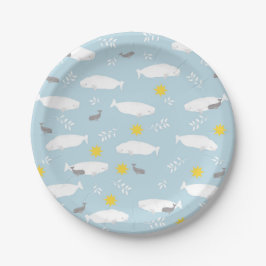 Pastel Blue Beluga Whale Pattern Pappteller