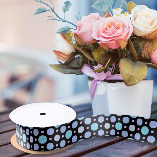 Pastel Blue & Black Polka Dots Niedlich Satinband