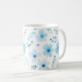 Pastel Blue Boho Blumenmuster-Blume Kaffeetasse (VorderseiteRechts)